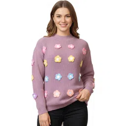 LASOON Women Woollen Pullover with Applique Detail-picture-11