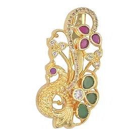 latest brooch pin for women and girls small size SPL finish peacock design saree pin with ruby red and green color stones latest metal bridal dress suit pin-picture-40
