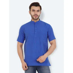 Latest Chikan Garments Men Blue Mandarin Collar Solid Kurta-picture-27