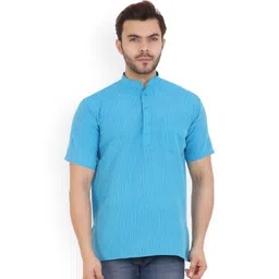 Latest Chikan Garments Men Turquoise Blue Striped Thread Work Kurta-picture-42