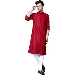 latest chikan Men's Cotton Blend Regular Solid Kurta Pyjama Set - Casual Ethnic Set-picture-9
