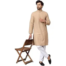 latest chikan Men's Cotton Long Kurta Full Sleeves - Casual Ethnic Wear-picture-27