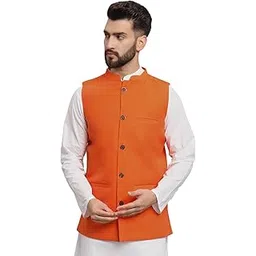 latest chikan Men's Traditional Cotton Solid Nehru Jacket/Waistcoat-picture-40