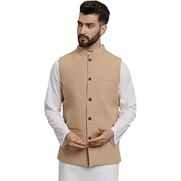 latest chikan Men's Traditional Cotton Solid Nehru Jacket/Waistcoat -SADRI-DB-BG-44-picture-22