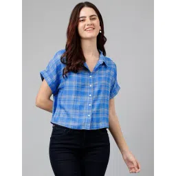 Latin Quarters Blue & White Checks Crop Shirt-picture-29