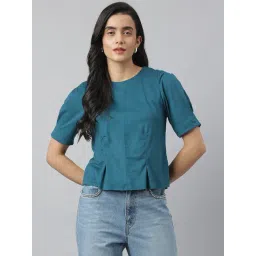 Latin Quarters Blue Polyester Regular fit Solid Top-picture-10