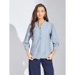Latin Quarters Blue Solid Three-Quarter Sleeves Casual Shirt-picture-20