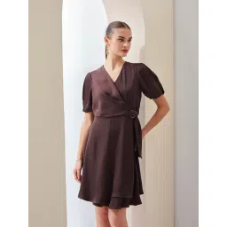 Latin Quarters Brown Polyester Solid Dress-image-6
