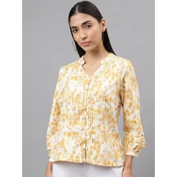 Latin Quarters Floral Print V-Neck Puff Sleeve Shirt Style Top-picture-37