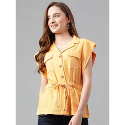 Latin Quarters Flutter Sleeve Linen Cinched Waist Top-picture-30