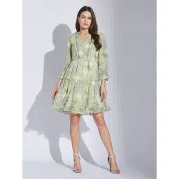 Latin Quarters Green Print 3/4th sleeves Dress-picture-14