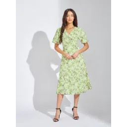 Latin Quarters Green Print Short Sleeves Tiered Dress-picture-43