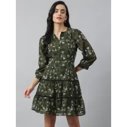 Latin Quarters Green Print Three-Quarter Sleeves Skater Dress-picture-19