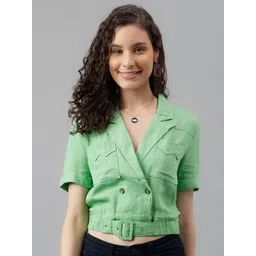 Latin Quarters Linen Shirt Style Crop Top-picture-27