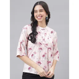 Latin Quarters Mandarin Collar Floral Print Top-picture-19