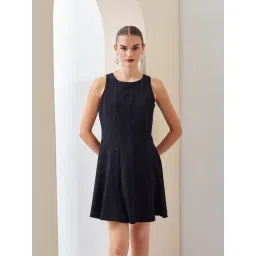 Latin Quarters Navy Blue Polyester Woven Design Dress-picture-25
