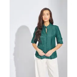 Latin Quarters Teal Solid Short Sleeves Casual Shirt-picture-45