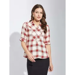 Latin Quarters White & Red Regular Fit Checks Top-picture-21