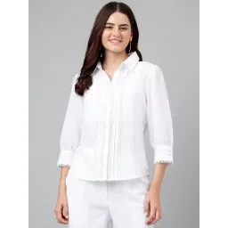 Latin Quarters White Solid Three-Quarter Sleeves Casual Shirt-picture-37