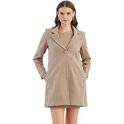 latin quarters Women Beige Full Sleeves Lapel Collar Solid Coat For Casual-picture-54