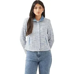 latin quarters Women Blue Collared Long Sleeve Textured Casual Jacket-picture-38