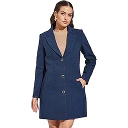 latin quarters Women Blue Full Sleeve Casual Solid Coat-picture-30