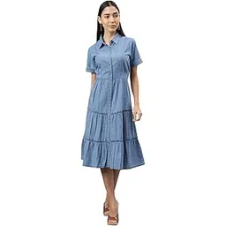 latin quarters Women Blue Half Sleeve Collar Neck Women Shirt Dress-picture-29