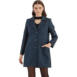 latin quarters Women Navy Blue Full Sleeves Lapel Collar Solid Coat for Casual-picture-29