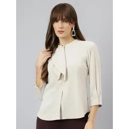 Latin Quarters Women Solid Mandarin Collar Top-picture-34