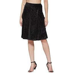 latin quarters Women's Black Solid Casual High Rise A-Line Skirt-picture-12