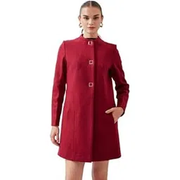 latin quarters Women's Maroon A-Line Mandarin Collared Casual Solid Coat-picture-33