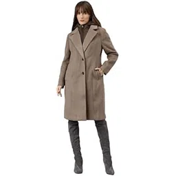 Women's Brown Straight Hooded Casual Solid Coat-image-11