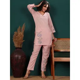 Lative Colours of Fashion Embroidered peter Pan Collar Linen Tunic & Trousers-picture-24