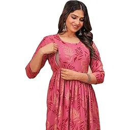 lavandis Cotton Blend Maternity Nursing Dress, Anarkali Kurti with Feeding Zip, Pre and Post Pregnancy Wear-picture-15