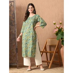 Lavantika Floral Printed Notch-Neck Cotton Straight Kurta-picture-29