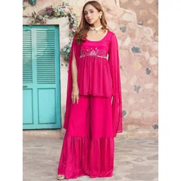 Lavanya The Label Floral Embroidered Slit Sleeves Kurti with Sharara-picture-25