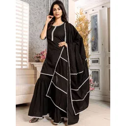 Lavanya The Label Women Black Solid Kurta with Sharara & Dupatta-picture-32