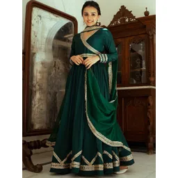 Lavanya The Label Women Green Embroidered Anarkali Kurta with Churidar & With Dupatta-picture-21