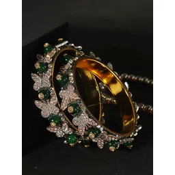 LAVAZZA Set Of 2 CZ Stone Studded & Beaded Butterfly Design Bangles-picture-15