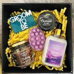 Laviche Bath Essentials Groom to be Gift Set (Groom to be Soap, Lavender Massage Bar Soap, Ecstacy Coffee Body Scrub, Lavender Body Lotion, Charcoal Face Mask, Wooden Box Packaging) for All Skin Types-picture-17