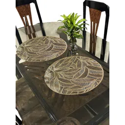 LaVichitra Pack of 2 Gold Plastic Round Table Placemats-image-38