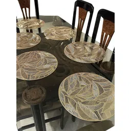 LaVichitra Pack Of 6 Gold Leaves Round Table Placemats-image-4
