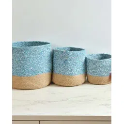 lavichitra Set of 3 Heathered Braided Cotton Planter Baskets-picture-19