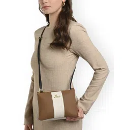 Lavie Brown Lynn 2c Color Block Medium Leather Cross Body Bag-picture-37