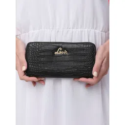 Lavie Glossy Sacy Women Black Animal Textured Zip Around Wallet-picture-34