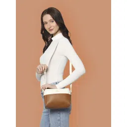 Lavie Hilite Off White & Tan Synthetic Solid Sling Handbag-picture-27