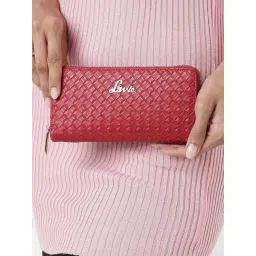 Lavie Red Textured Zip Around Wallet for Women-picture-38
