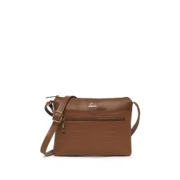 Lavie Slimcroc Tan Synthetic Textured Sling Handbag-picture-15