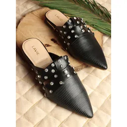 Lavie Women Embellished Slip-On Pointed Toe Mules Flats-picture-15
