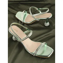 Lavie Women Green color Open Toe Stone Embellished heels-picture-28